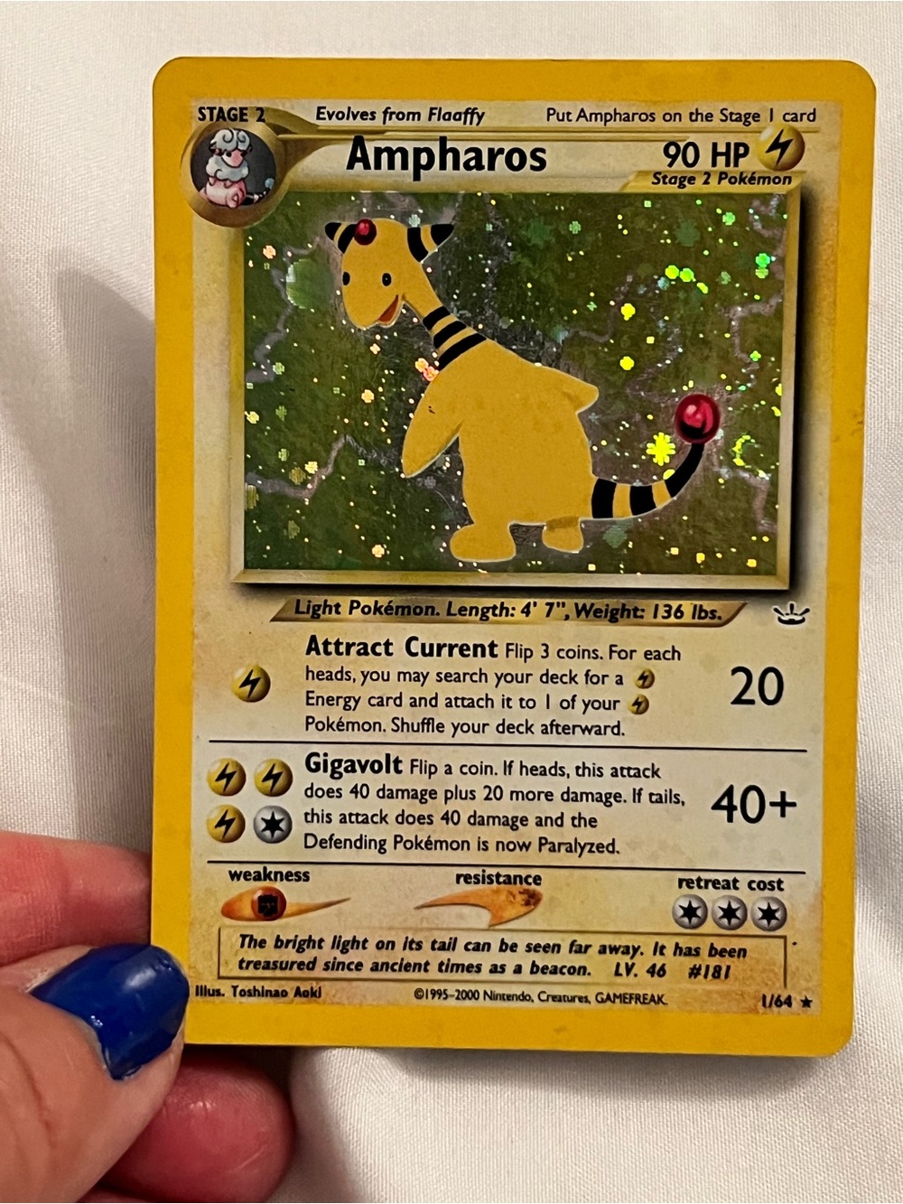 2001 RARE Ampharos Pokemon Card Neo Revelation Holo - Picture 2 of 10